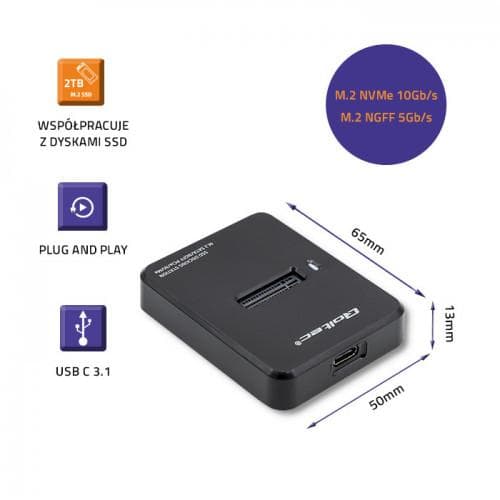 Stacja dokująca dysk&amp;oacute;w SSD M.2 SATA/PCIe NGFF/NVMe USB 3.1 Qoltec