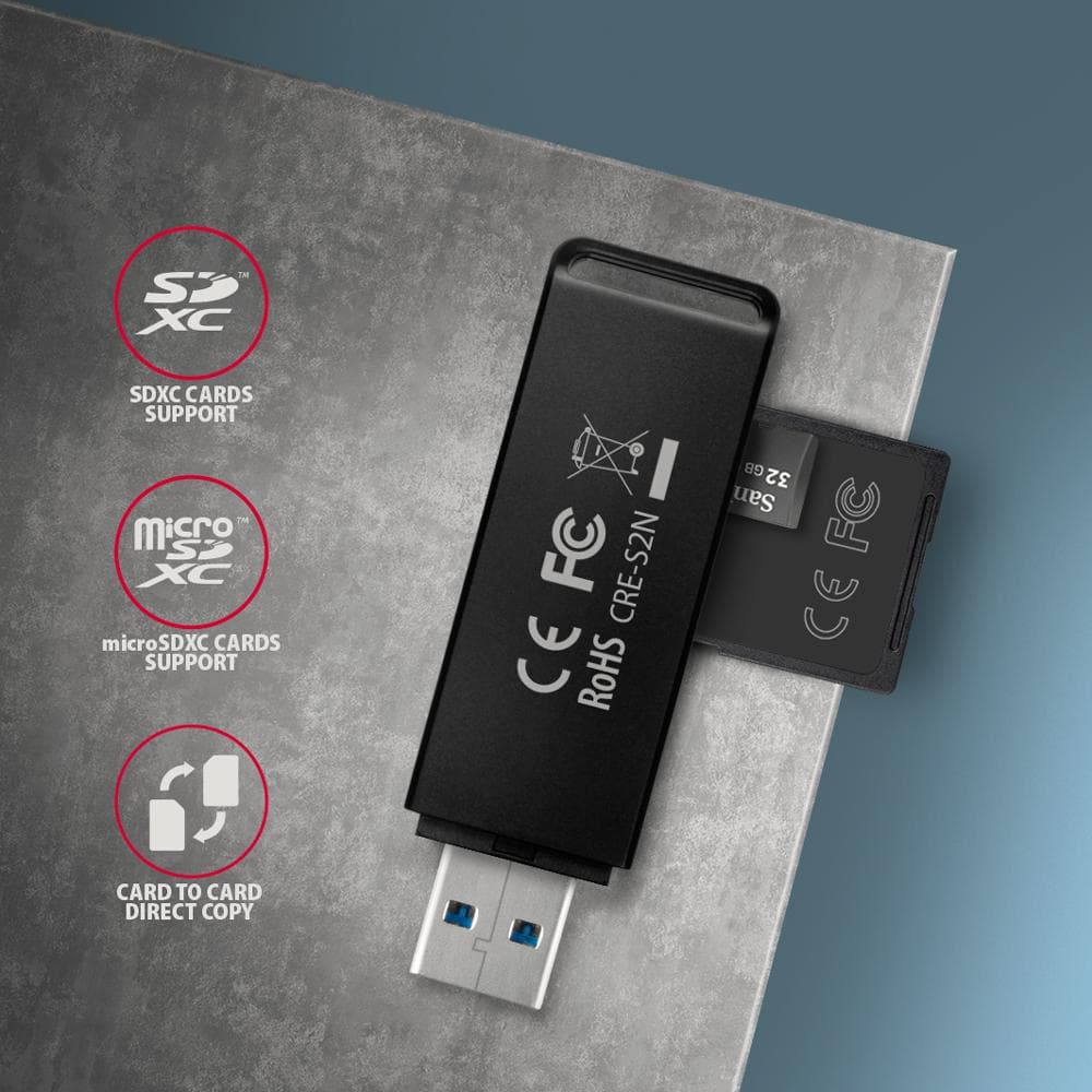 Zewnętrzny czytnik kart Axagon USB 3.2 Gen 1 Type-A do SD/microSD