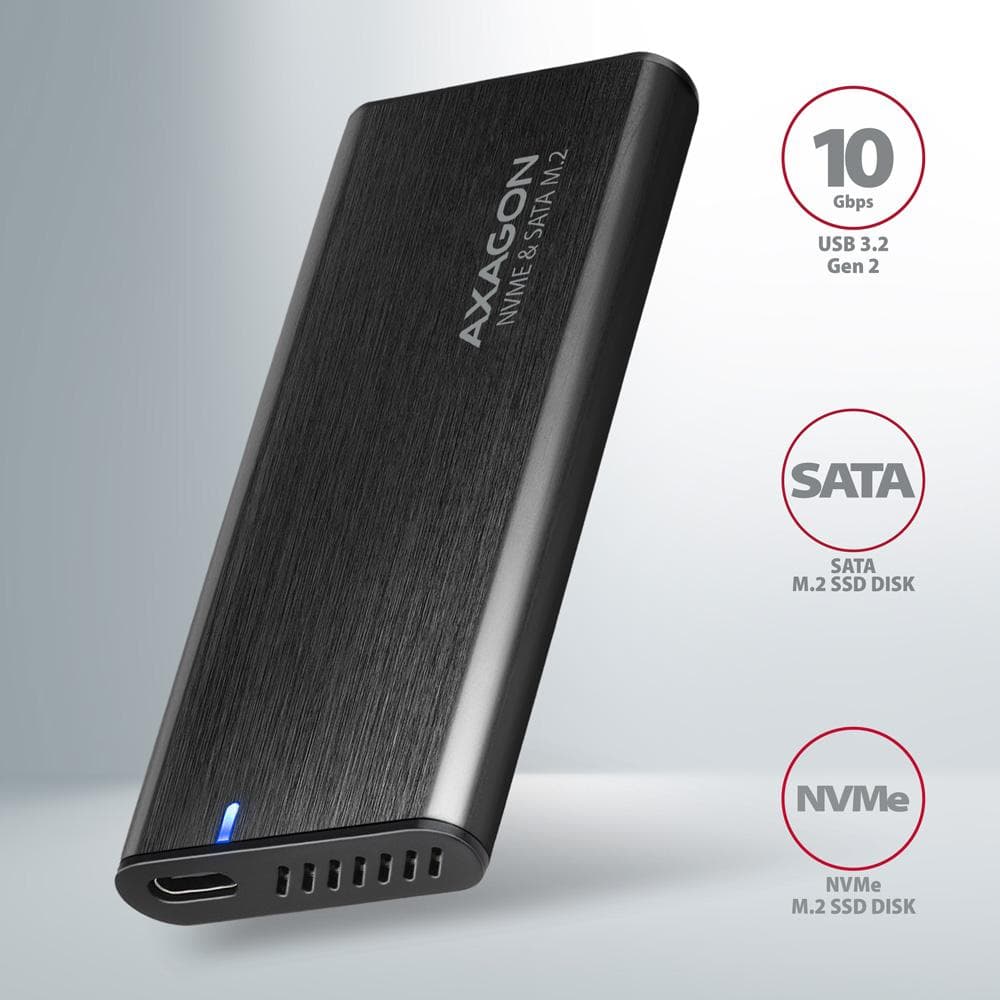 Obudowa zewnętrzna Axagon do dysk&amp;oacute;w M.2 NVMe &amp;amp; SATA SSD / USB-C 3.2 G2 30-80 mm czarna