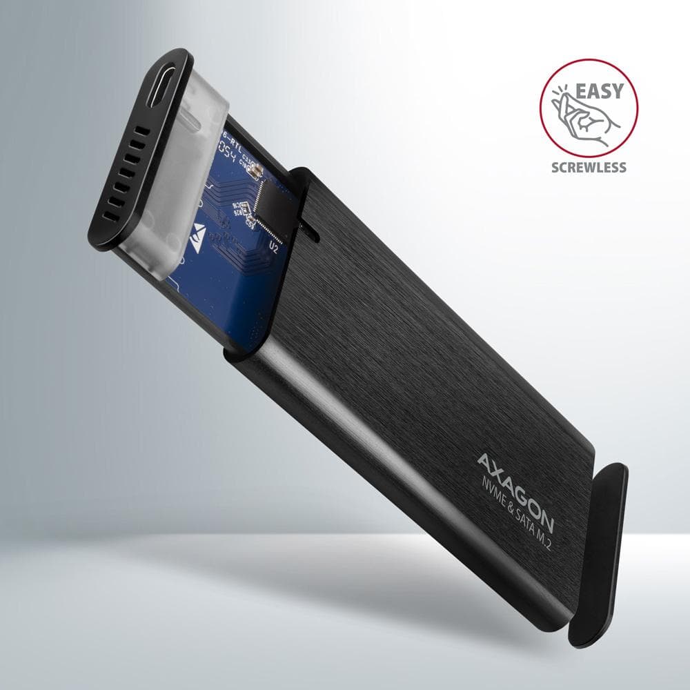 Obudowa zewnętrzna Axagon do dysk&amp;oacute;w M.2 NVMe &amp;amp; SATA SSD / USB-C 3.2 G2 30-80 mm czarna