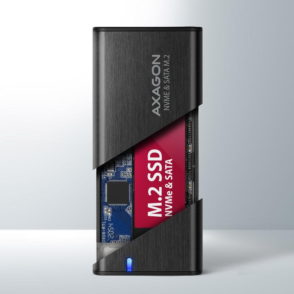 Obudowa zewnętrzna Axagon do dysk&amp;oacute;w M.2 NVMe &amp;amp; SATA SSD / USB-C 3.2 G2 30-80 mm czarna