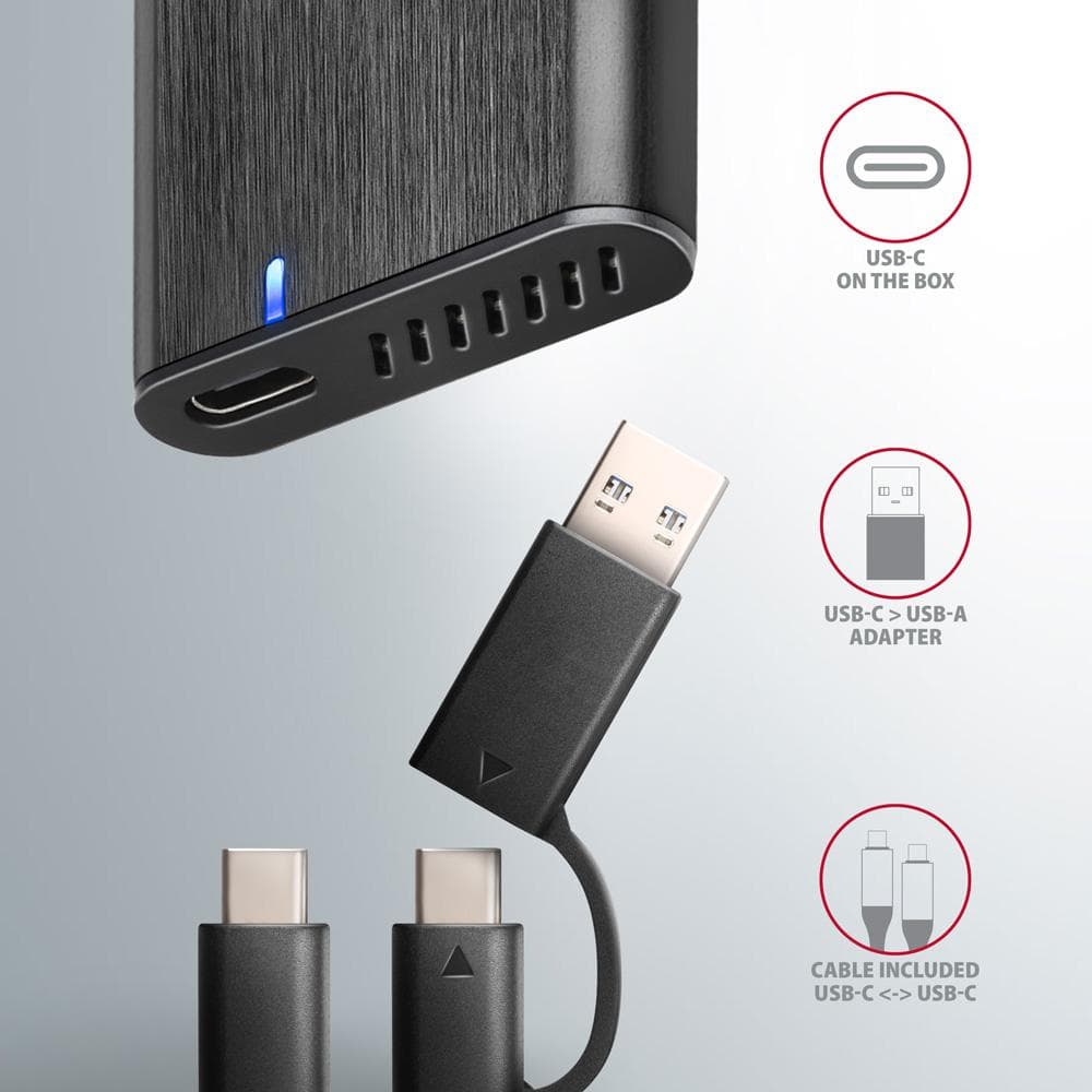 Obudowa zewnętrzna Axagon do dysk&amp;oacute;w M.2 NVMe &amp;amp; SATA SSD / USB-C 3.2 G2 30-80 mm czarna