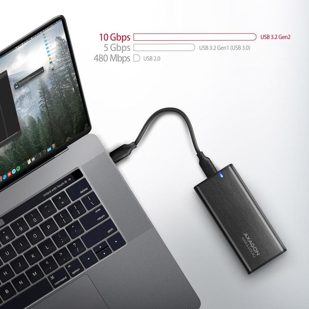 Obudowa zewnętrzna Axagon do dysk&amp;oacute;w M.2 NVMe &amp;amp; SATA SSD / USB-C 3.2 G2 30-80 mm czarna