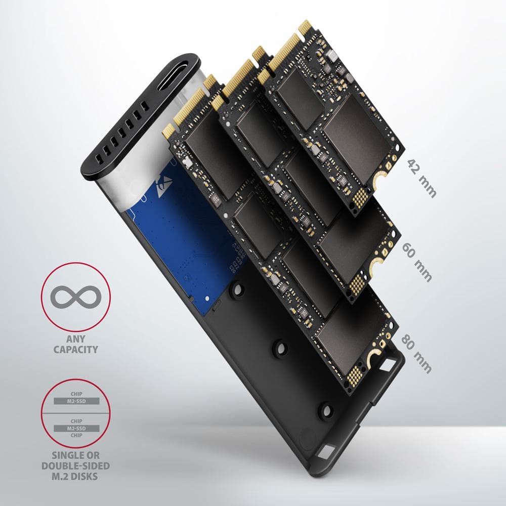 Obudowa zewnętrzna Axagon do dysk&amp;oacute;w M.2 NVMe &amp;amp; SATA SSD / USB-C 3.2 G2 30-80 mm czarna