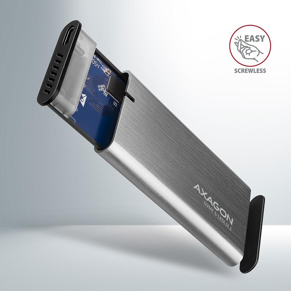 Obudowa zewnętrzna Axagon do dysk&amp;oacute;w M.2 NVMe &amp;amp; SATA SSD / USB-C 3.2 G2, 30-80mm szara
