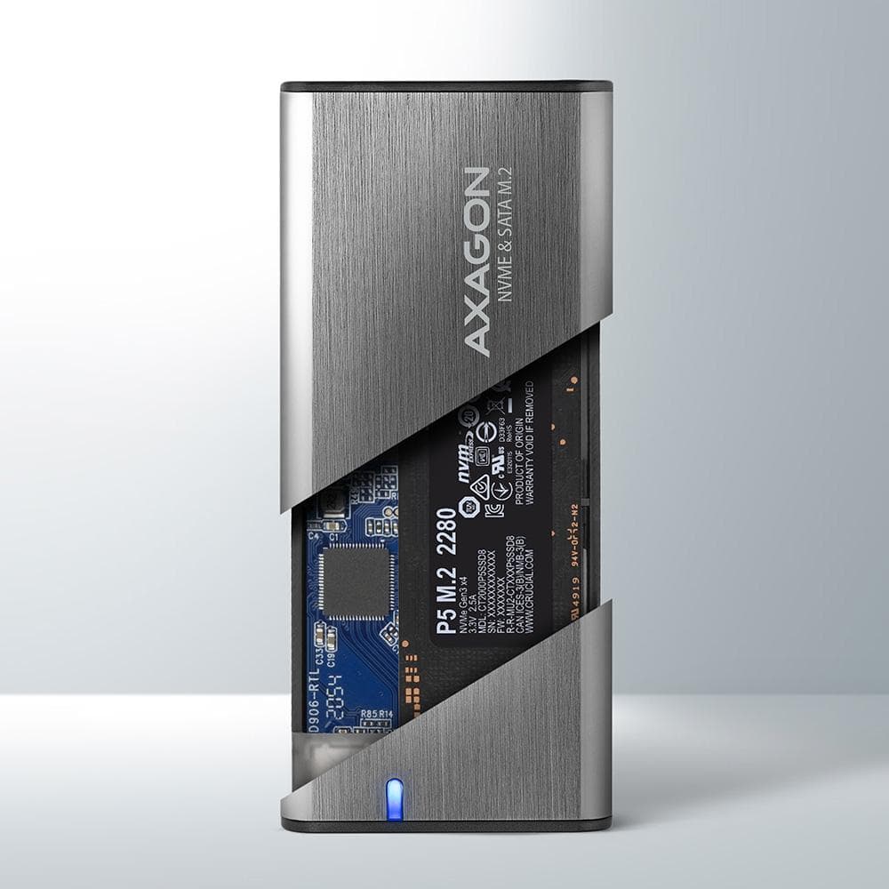 Obudowa zewnętrzna Axagon do dysk&amp;oacute;w M.2 NVMe &amp;amp; SATA SSD / USB-C 3.2 G2, 30-80mm szara
