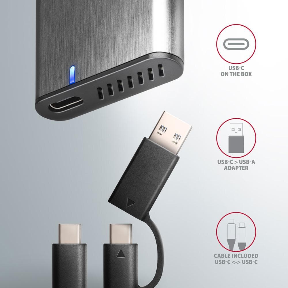 Obudowa zewnętrzna Axagon do dysk&amp;oacute;w M.2 NVMe &amp;amp; SATA SSD / USB-C 3.2 G2, 30-80mm szara