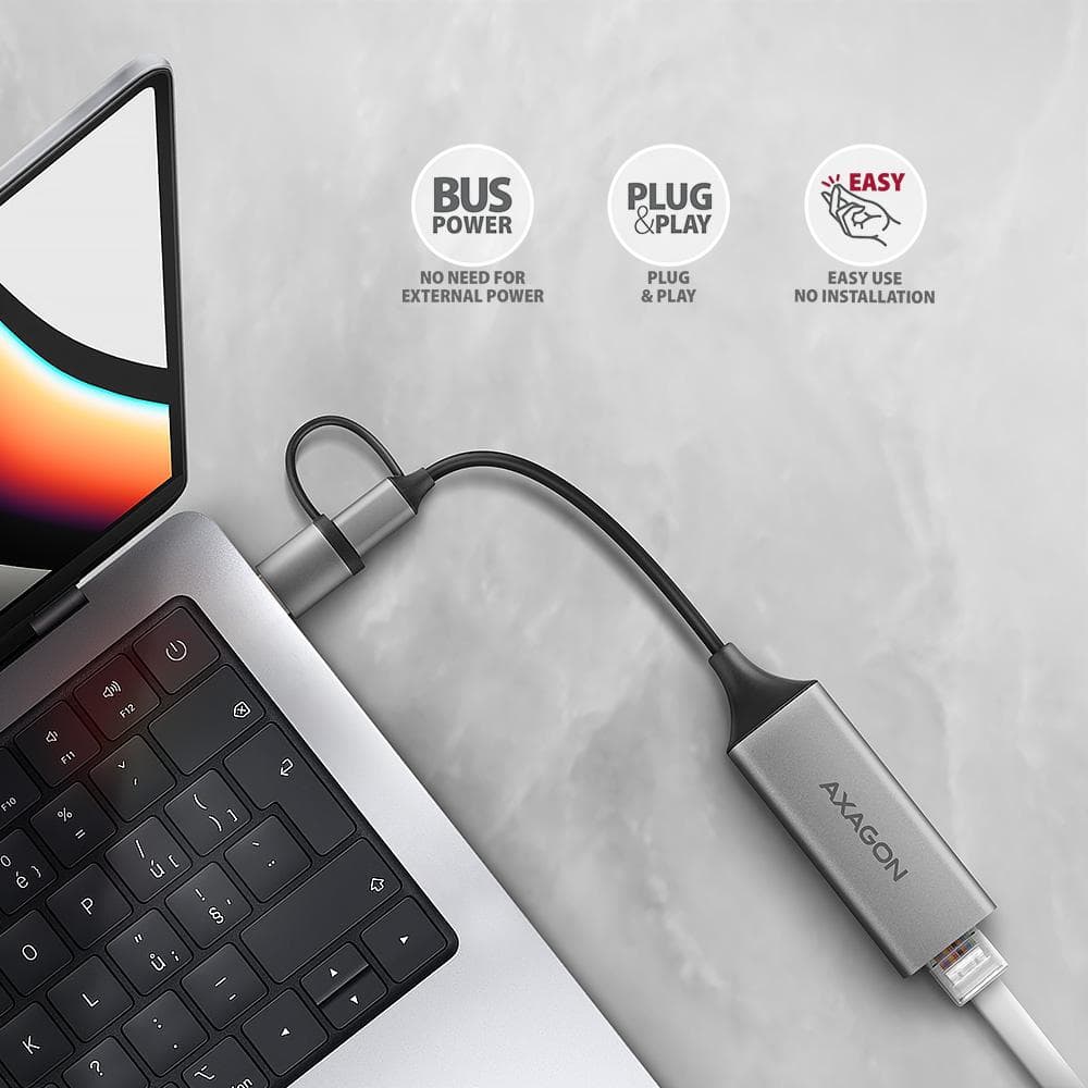 Karta sieciowa Axagon ADE-TXCA USB3.2 Gen 1 Type-C &amp;amp; Type-A / Gigabit Ethernet 10/100/1000
