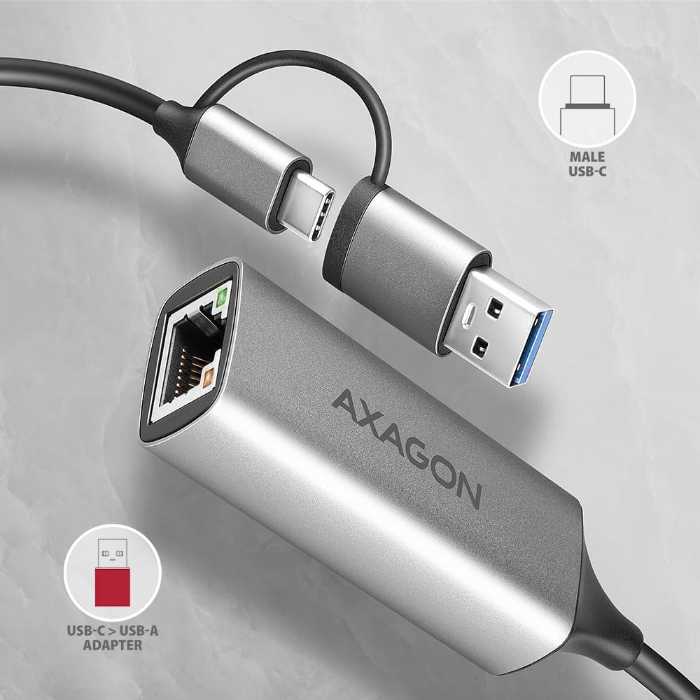 Karta sieciowa Axagon ADE-TXCA USB3.2 Gen 1 Type-C &amp;amp; Type-A / Gigabit Ethernet 10/100/1000