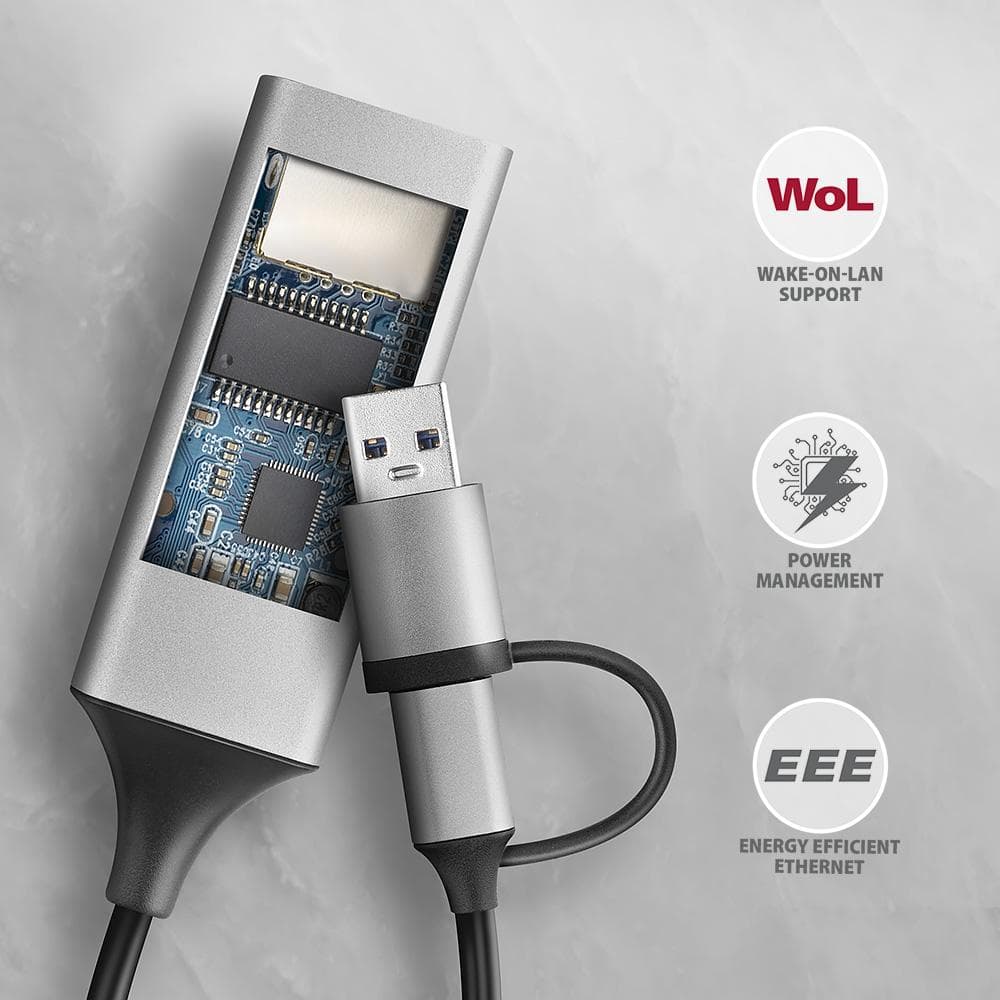Karta sieciowa Axagon ADE-TXCA USB3.2 Gen 1 Type-C &amp;amp; Type-A / Gigabit Ethernet 10/100/1000