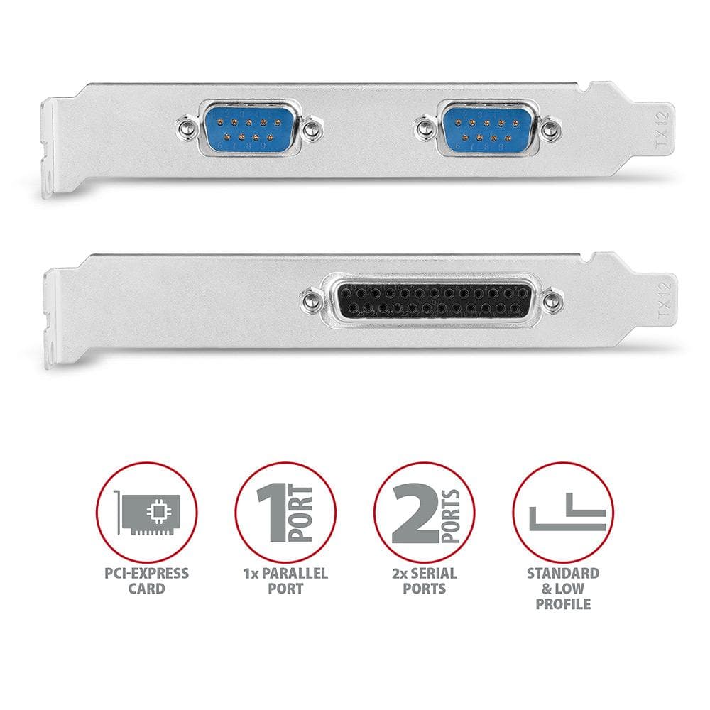 Kontroler port&amp;oacute;w PCI-Express Axagon 1x port r&amp;oacute;wnoległy LPT + 2x porty szeregowy RS232