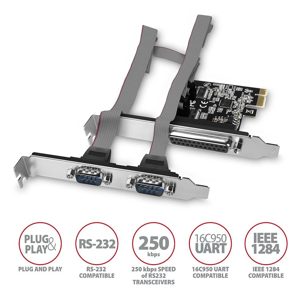 Kontroler port&amp;oacute;w PCI-Express Axagon 1x port r&amp;oacute;wnoległy LPT + 2x porty szeregowy RS232