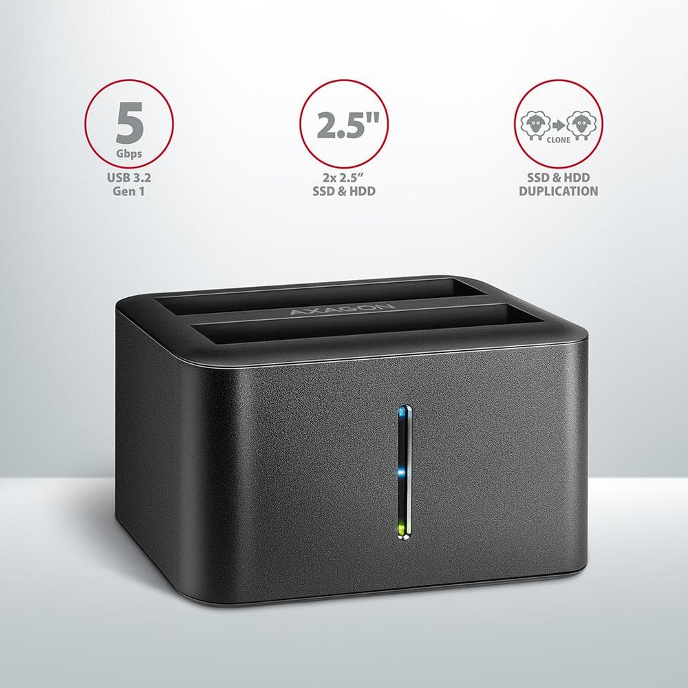 Stacja dokująca Axagon ADSA-D25 USB-A 3.2 Gen1 do 2x SATA 6Gbps 2,5&amp;quot; SSD/HDD z funkcją klonowania