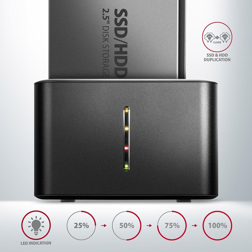 Stacja dokująca Axagon ADSA-D25 USB-A 3.2 Gen1 do 2x SATA 6Gbps 2,5&amp;quot; SSD/HDD z funkcją klonowania