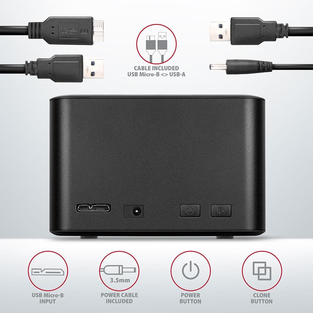 Stacja dokująca Axagon ADSA-D25 USB-A 3.2 Gen1 do 2x SATA 6Gbps 2,5&amp;quot; SSD/HDD z funkcją klonowania