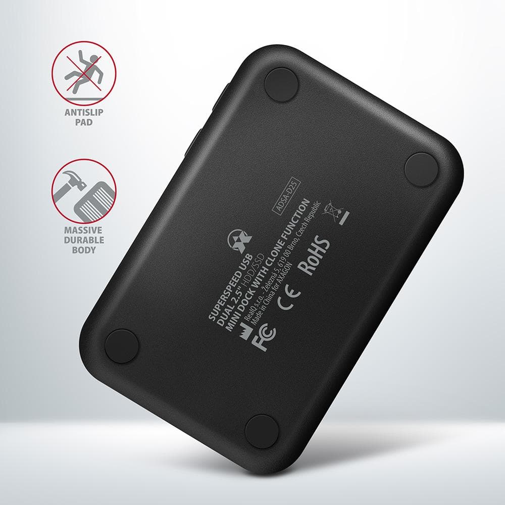 Stacja dokująca Axagon ADSA-D25 USB-A 3.2 Gen1 do 2x SATA 6Gbps 2,5&amp;quot; SSD/HDD z funkcją klonowania