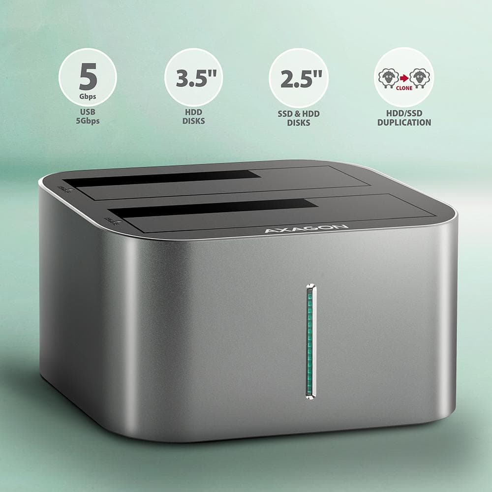 Stacja dokująca Axagon ADSA-DC USB-C 3.2 Gen1 do 2x SATA 6Gbps 2,5&amp;quot; SSD/HDD z funkcją klonowania