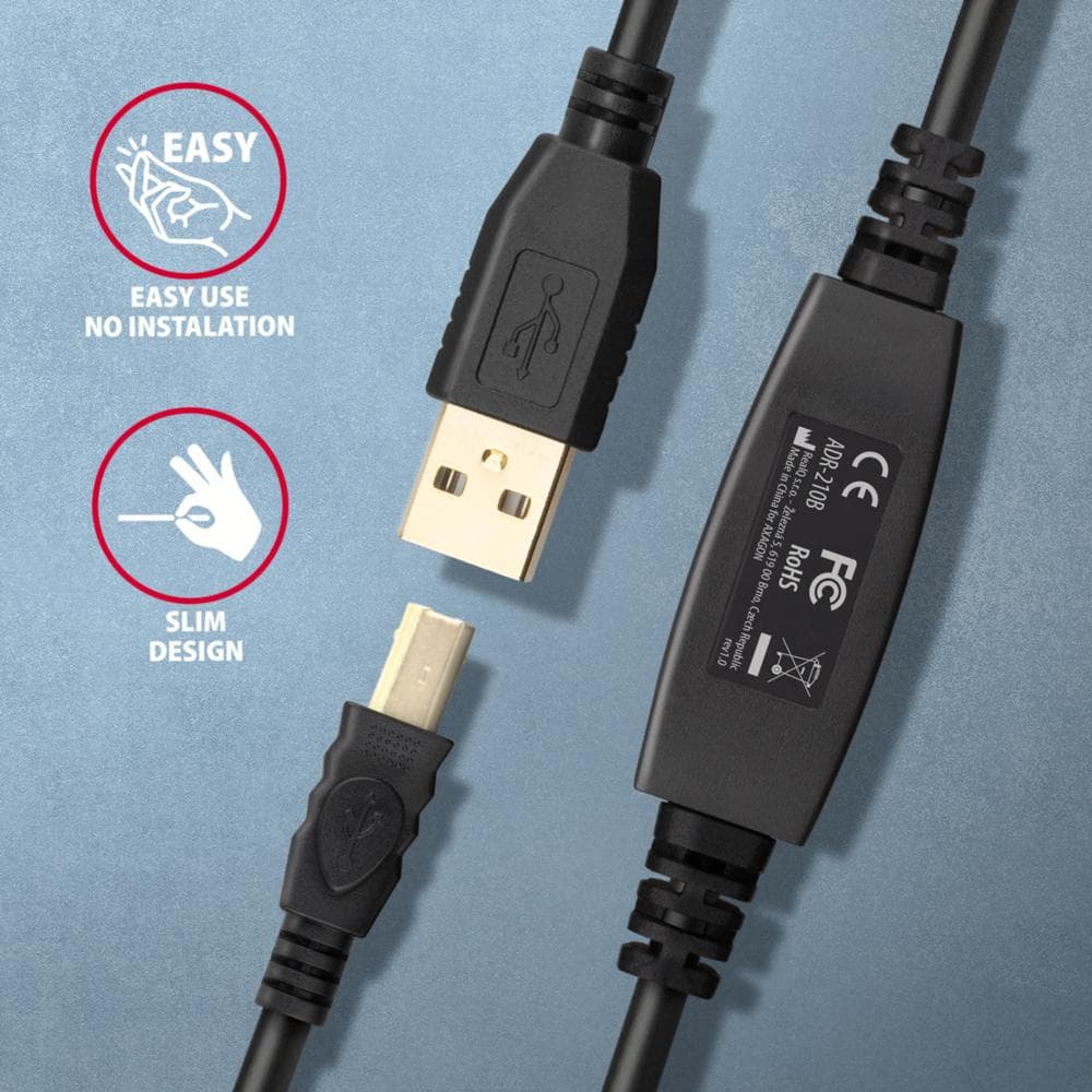 Aktywny kabel połączeniowy/wzmacniacz USB 2.0 A-M -&amp;gt; B-M 10 m czarny Axagon