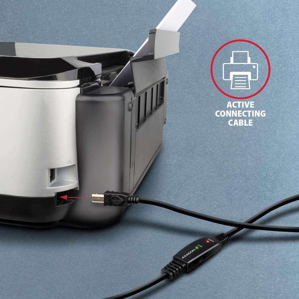 Aktywny kabel połączeniowy/wzmacniacz USB 2.0 A-M -&amp;gt; B-M 10 m czarny Axagon
