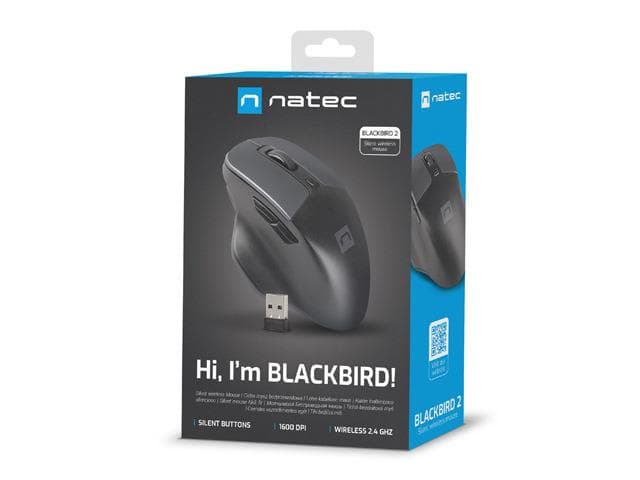 MYSZ BLACKBIRD 2  bezprzewodowa optyczna, Silent, 1600 DPI, 6 przyciskw, USB, czarna / NATEC
