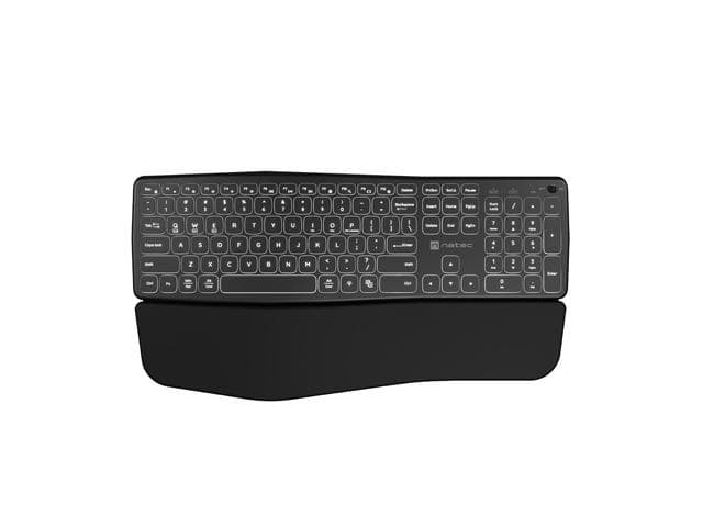 Klawiatura Ergonomczna PORIFERA, Slim, bezprzewodowa 2.4 GHz, BT 5.0,  podświetlana, czarna