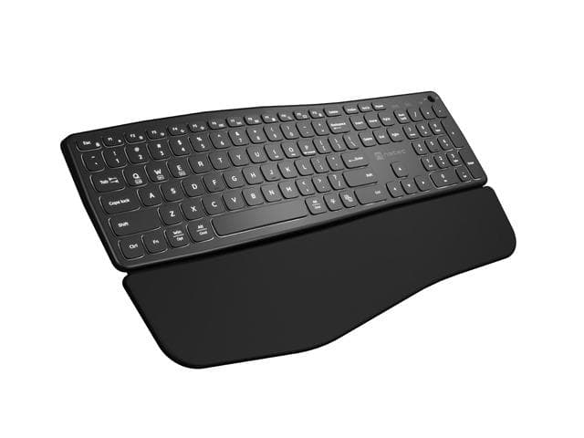 Klawiatura Ergonomczna PORIFERA, Slim, bezprzewodowa 2.4 GHz, BT 5.0,  podświetlana, czarna