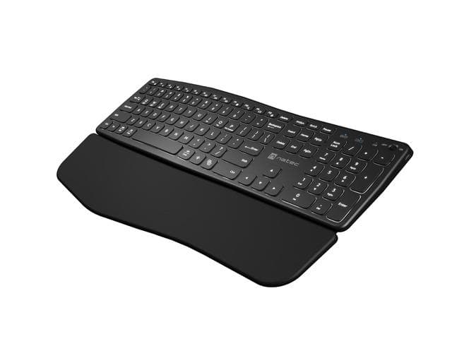 Klawiatura Ergonomczna PORIFERA, Slim, bezprzewodowa 2.4 GHz, BT 5.0,  podświetlana, czarna