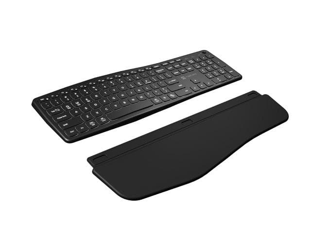 Klawiatura Ergonomczna PORIFERA, Slim, bezprzewodowa 2.4 GHz, BT 5.0,  podświetlana, czarna
