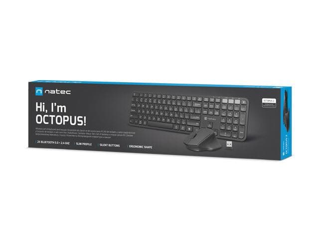 Zestaw bezprzewodowy klawiatura + mysz OCTOPUS 2, Slim&amp;amp;Silent, BT 5.0, 2.4 GHz, czarny
