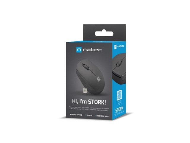 Mysz STORK  bezprzewodowa optyczna, 1600 DPI, 3 przyciski, USB, czarna