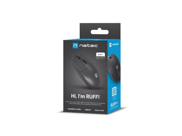 Mysz RUFF PLUS  przewodowa optyczna, 1200 DPI, 3 przyciski, USB, 1.8m czarna