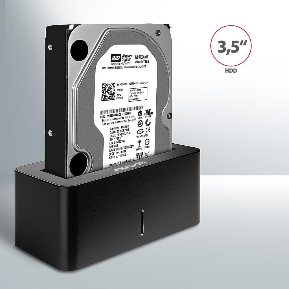 Stacja dokująca Axagon ADSA-SN USB-A 3.2 Gen1 - 1x SATA 6G, 2,5&amp;quot;/3,5&amp;quot; SSD/HDD