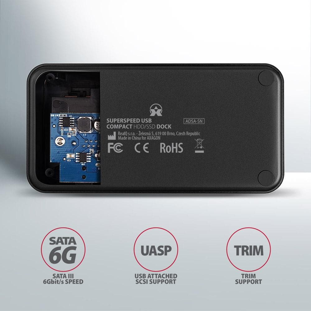 Stacja dokująca Axagon ADSA-SN USB-A 3.2 Gen1 - 1x SATA 6G, 2,5&amp;quot;/3,5&amp;quot; SSD/HDD