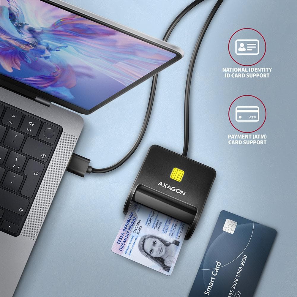 Zewnętrzny czytnik kart identyfikacyjnych Axagon CRE-SM3N Smart Card USB 2.0