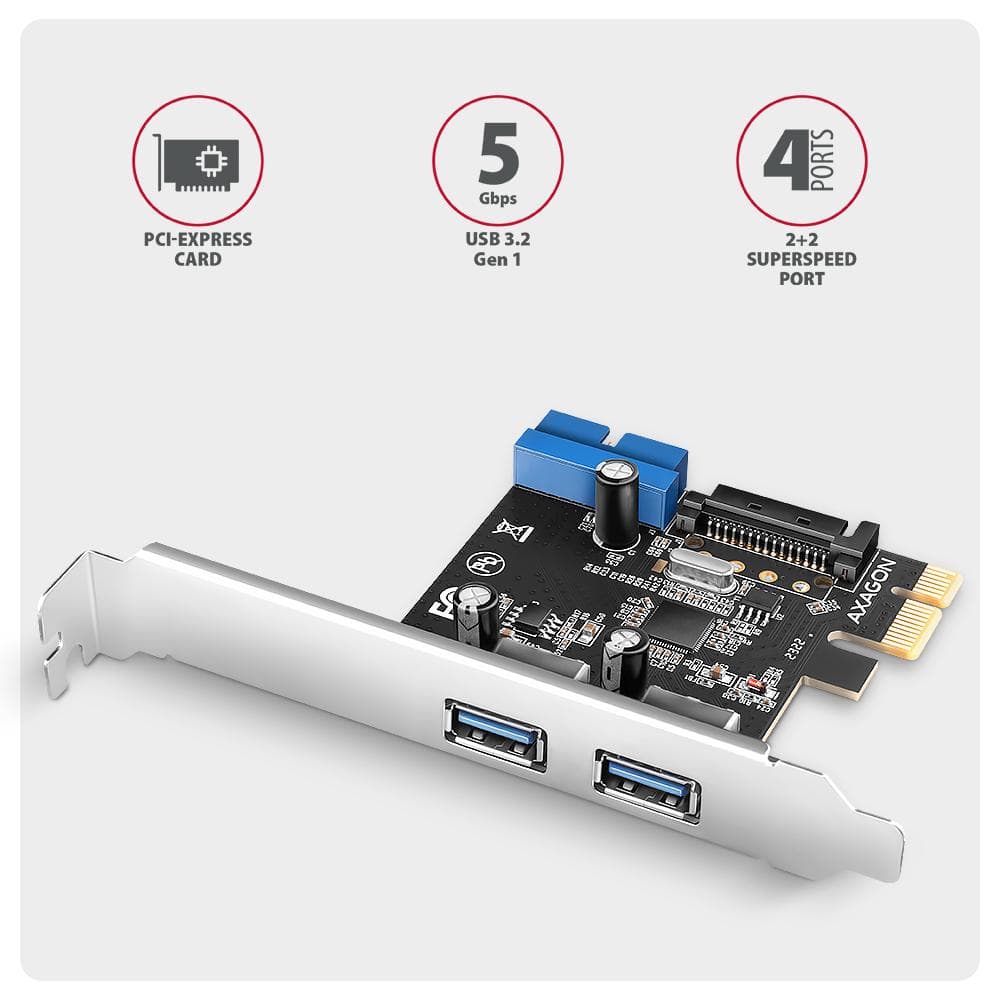 Kontroler PCIe 2+2x Axagon PCEU-232RS USB 3.2 Gen 1 SP &amp;amp; LP