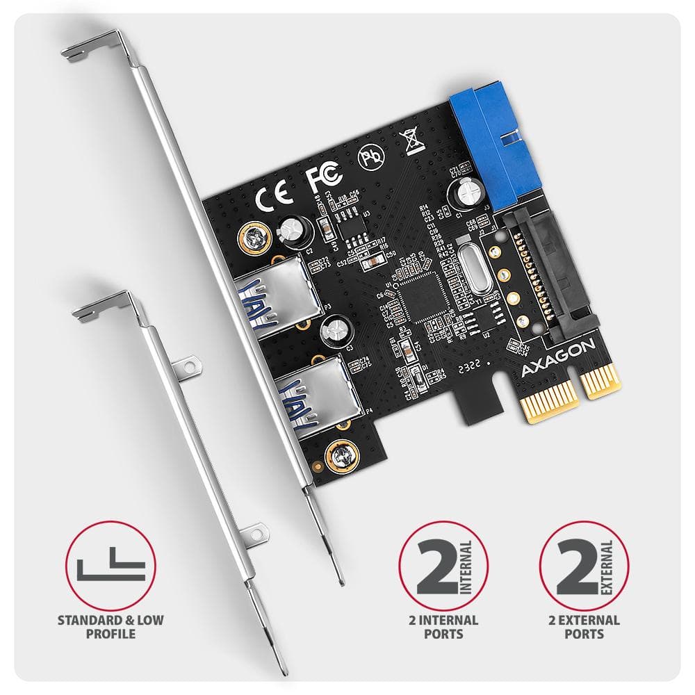 Kontroler PCIe 2+2x Axagon PCEU-232RS USB 3.2 Gen 1 SP &amp;amp; LP