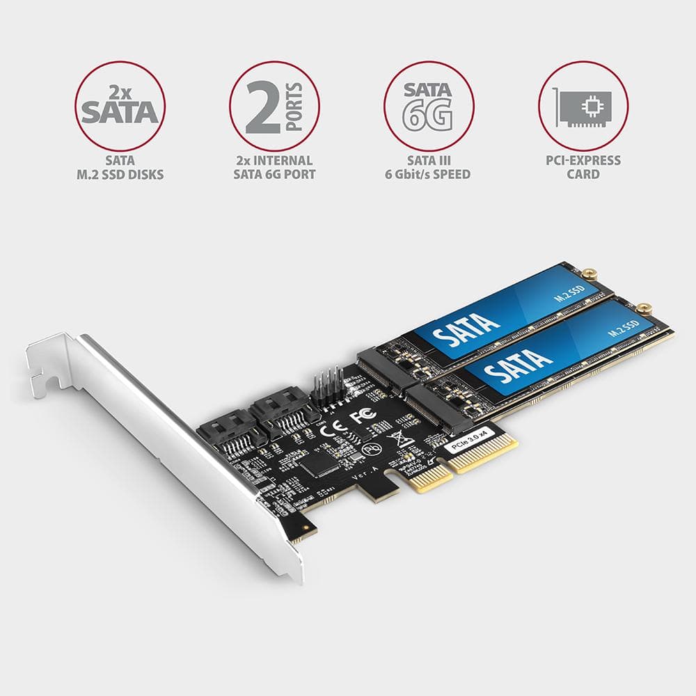 Kontroler PCIe 2x SATA 6G + 2x SATA M.2 ASMedia ASM1164 SP &amp;amp; LP Axagon