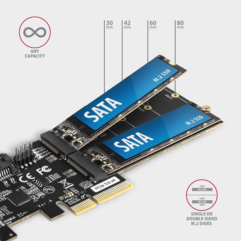 Kontroler PCIe 2x SATA 6G + 2x SATA M.2 ASMedia ASM1164 SP &amp;amp; LP Axagon
