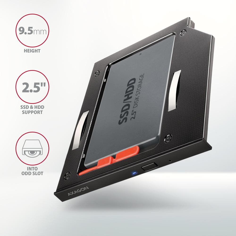 Ramka montażowa/redukcja z gniazda DVD do 2.5&amp;quot; SSD/HDD 9.5 mm Axagon czarna