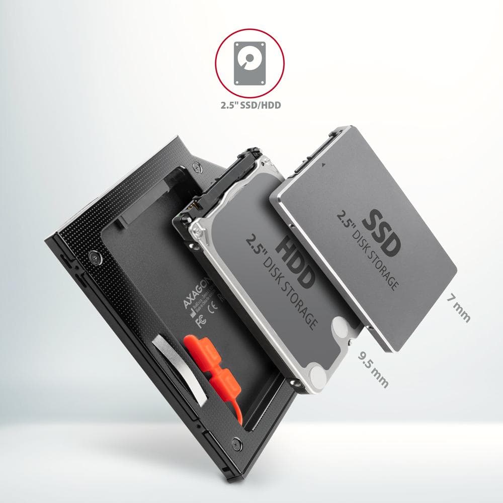 Ramka montażowa/redukcja z gniazda DVD do 2.5&amp;quot; SSD/HDD 9.5 mm Axagon czarna