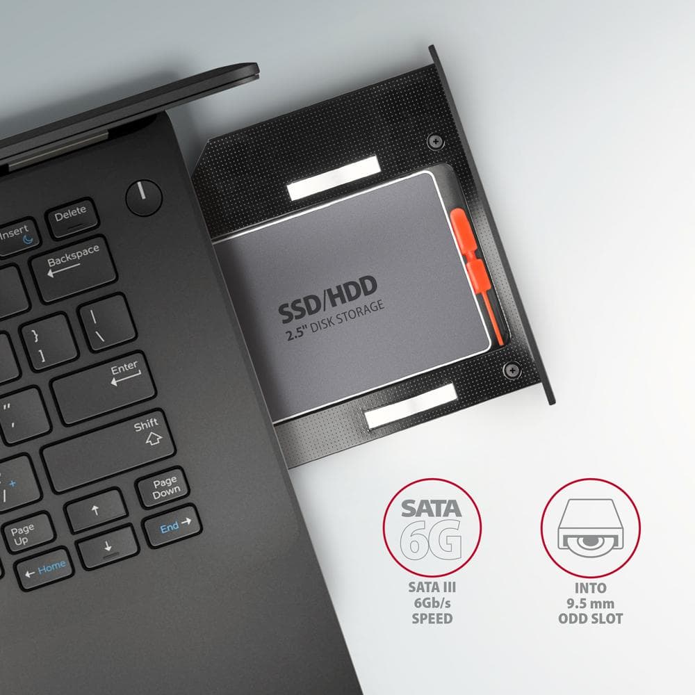 Ramka montażowa/redukcja z gniazda DVD do 2.5&amp;quot; SSD/HDD 9.5 mm Axagon czarna