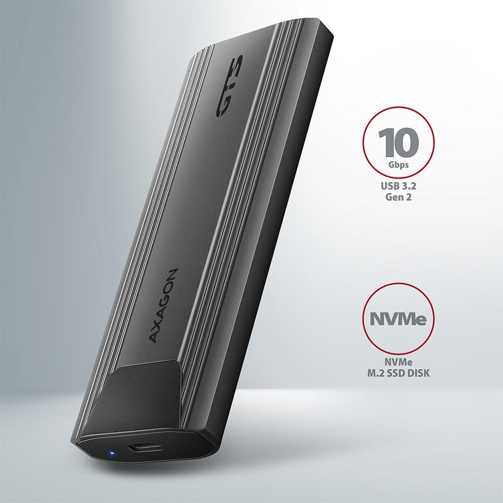 Obudowa zewnętrzna Axagon do dysk&amp;oacute;w M.2 NVMe &amp;amp; SATA SSD/USB-C 3.2 G2, 30-80mm, UASP, TRIM czarna